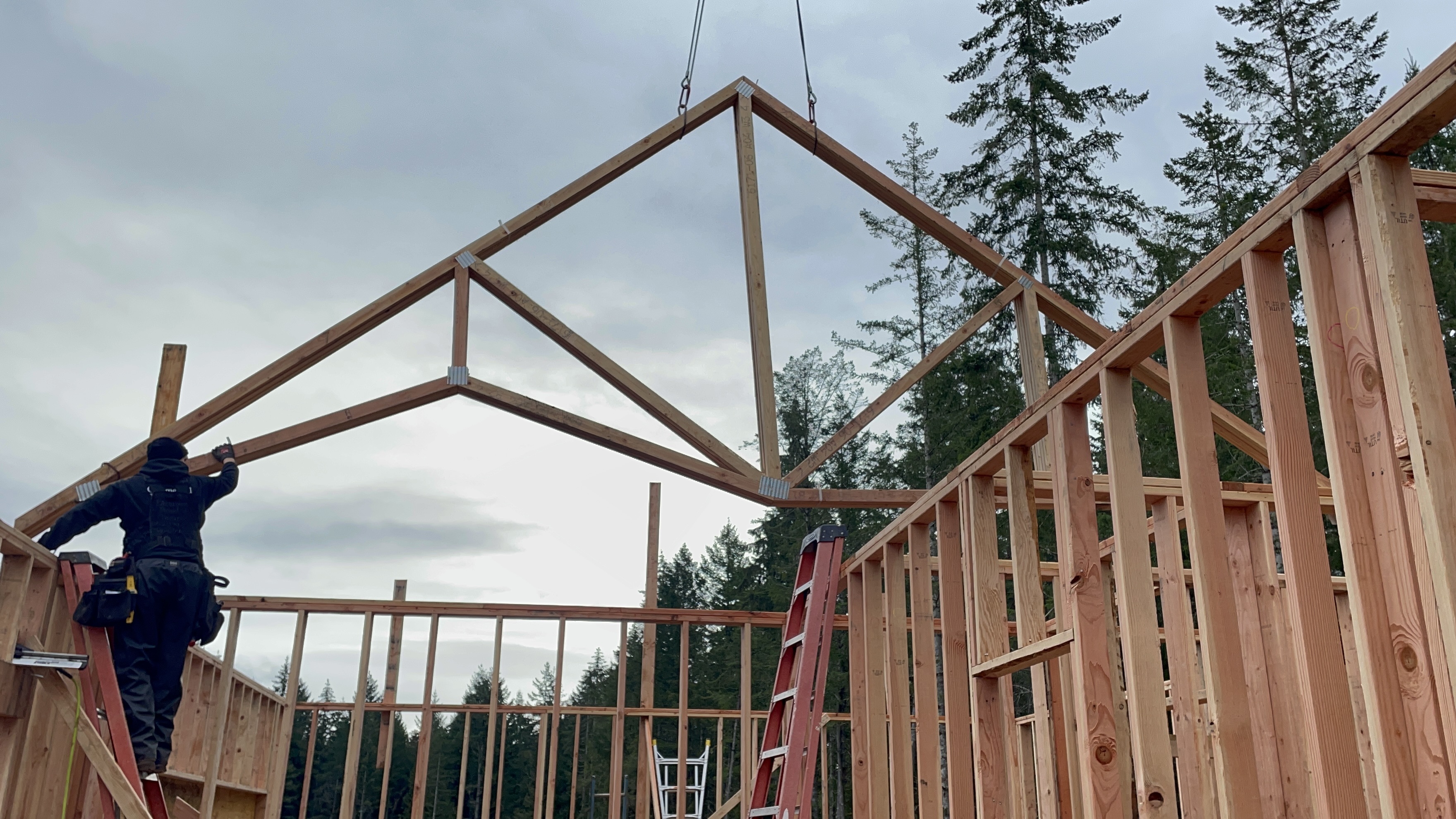 Truss installation for custom home construction